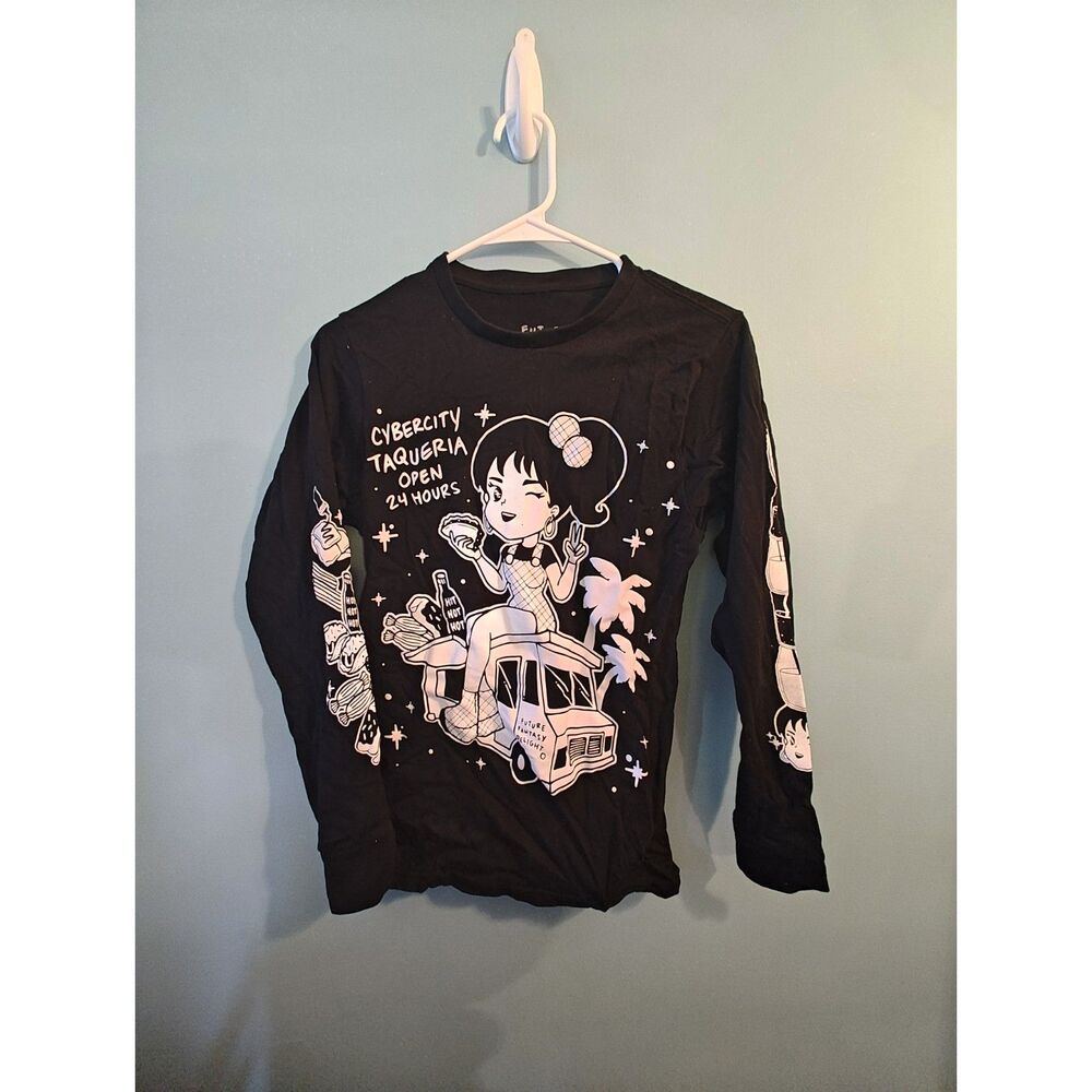 Cyberpunk Black/White Graphic Tee "Cybercity Taqueria" from MeowWolf